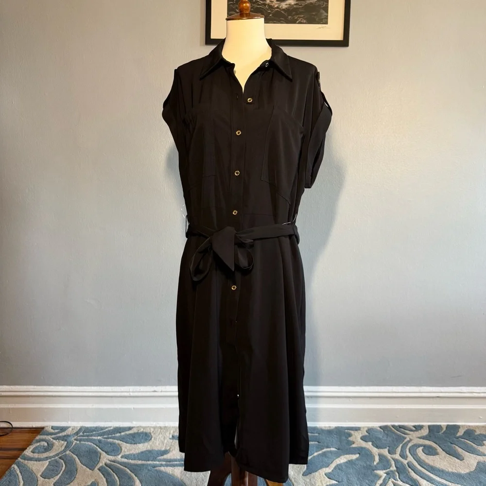 NWTMichael Kors Black Midi Dress with Belt - Picture 1 of 7